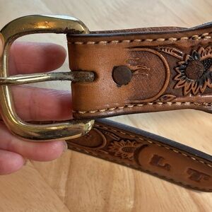 Vintage Hand Tooled TexTan Cowhide Belt + Buckle “Honey” “LT” Personaliz…